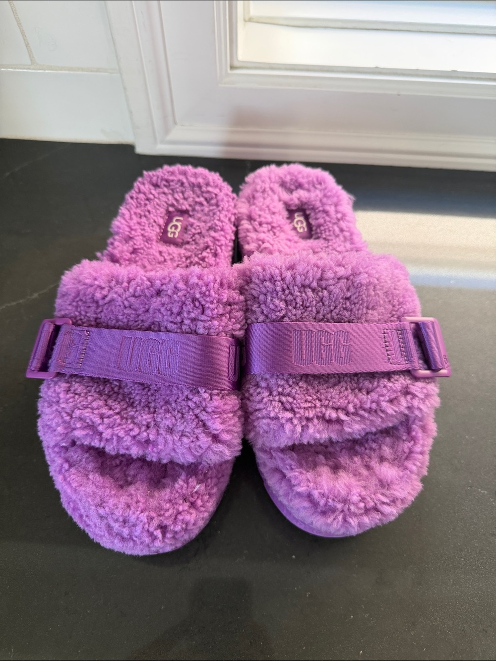 UGG Kids Purple Plush Slide Sandals